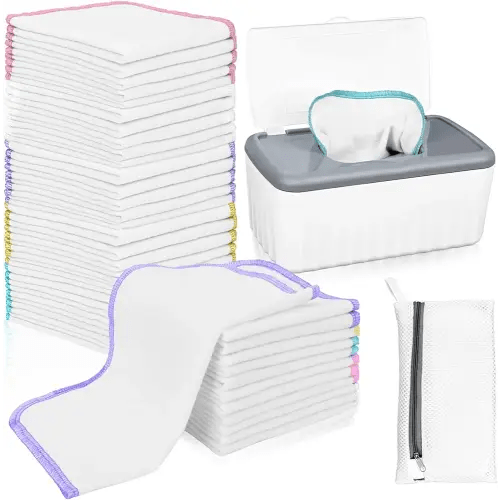 VAIPI 100 Pack Flannel Cloth Baby Wipes with Dispenser Reusable Baby Wipes Washable Natural Soft and Skin-Friendly Cloth Wipes Reusable Tissues Hand Washcloth for Cloth Diapers 8x8 Inch