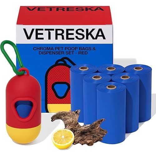 VETRESKA Dog Poop Bag with Dispenser, Leak Proof and Extra Thick Pet Waste Bags for Dog Walking and Cat Litter, Spiced Vetiver & Moss Scented, 105 Count
