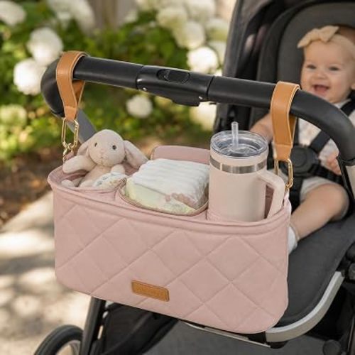 Beautiful Stroller Caddy Organizer With 2 Cup Holders - Zipper Pocket Bag