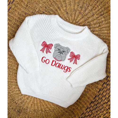 Girls Georgia Go Dawgs Embroidered Sweater - Girls UGA Bulldogs Gameday Sweater - Custom Baby/Toddler University of Georgia Bow Outfit