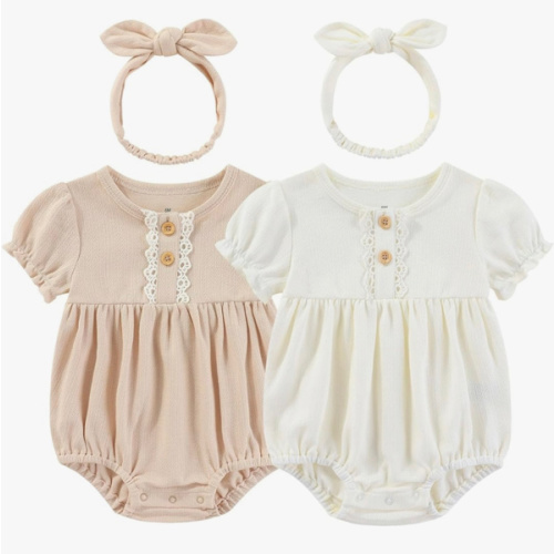 Ruliby Baby Girl Clothes Cotton Bubble Romper Floral Bodysuits Infant Outfit Set