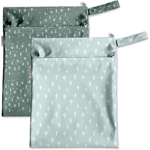 Mama Koala Waterproof Wet Dry Bags for Baby Items, Cloth Diapers, Swimsuits, Travel, Gym Clothes, Beach, Pump Parts, Toiletries, Two Zippered Pockets, 2 Pack (W017)
