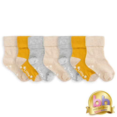 Non-Slip Stay On Baby and Toddler Socks - 7 Pack in Grey Marl, Oat and White