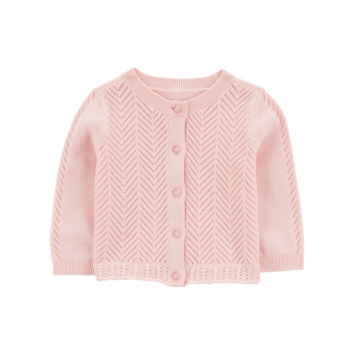 Baby Girl Pointelle Button-Front Sweater Knit Cardigan - Pink - OshKosh B'gosh | Carter's