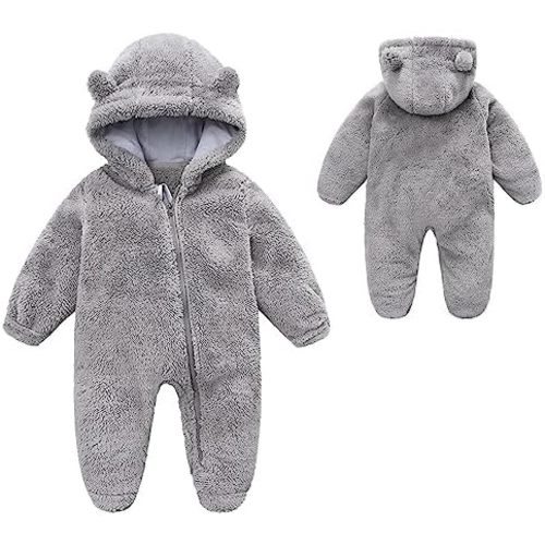 YMYDYFC Baby Fleece Hooded Romper Winter Outwear Jumpsuit Snowsuit Bear Ear Outfits for Boys Girls