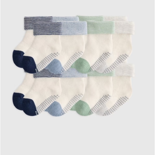 Organic Cotton Gripper Fold Over Socks 8-Pack - Baby in Blue Multi