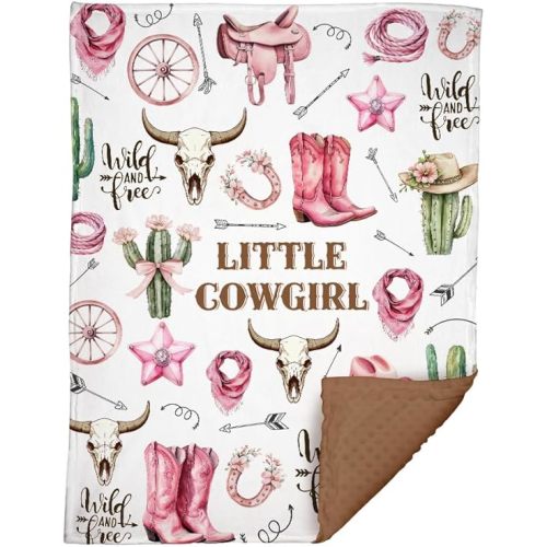 Western Baby Blanket, Cowgirl Minky Blankets for Girls, Nursery Room Decor, Soft Warm Lightweight Nursery Bed Blanket for Cowboy Newborn Toddlers Daughter