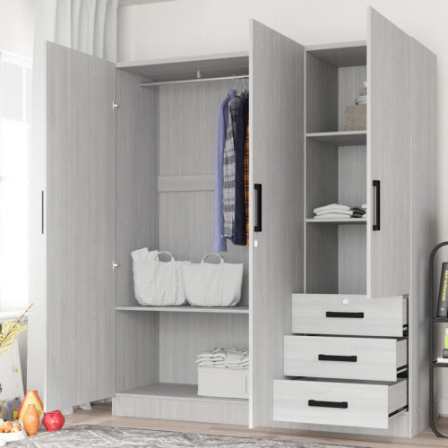 Ebern Designs Garrity 61"Wide Armoire Wardrobe Closet For Hanging With 3 Drawers & Shelves & Reviews | Wayfair