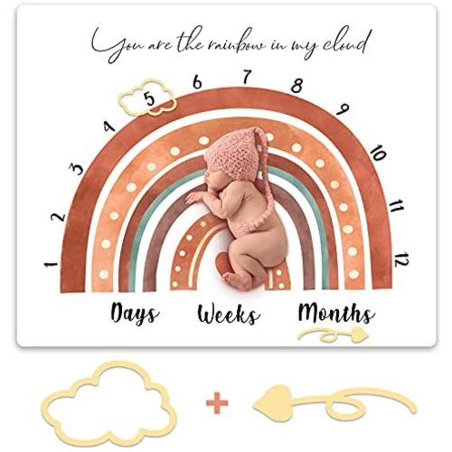 Boho Rainbow Monthly Milestone Blanket Rainbow Newborn Boy Girl Unisex Milestone Blanket Muted Rainbow Baby Monthly Picture Blanket Infant Growth Photography Background Nursery Photo Prop 40 x 50 Inch