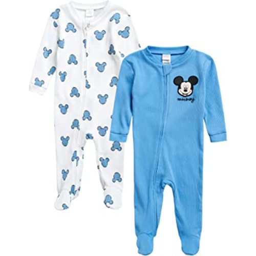 Disney Baby Boys' Mickey Mouse Romper - 2 Pack Sleep n' Play Footed Coveralls (0-9M)