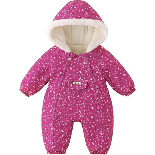 JiAmy Baby Snowsuit Newborn Printed Winter Clothes Outfit Infant Boys Grils Hooded Double Zippers Jumpsuit Onesie Coat