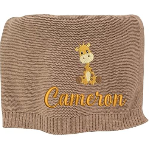SwaddleAn Custom Embroidered Giraffe Baby Blanket, Safari Animal Knit Blanket, Personalized Newborn Keepsake, Woodland Nursery Decor, Soft Baby Swaddle