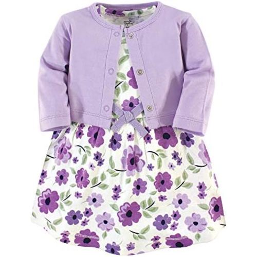 Touched by Nature Infant Toddler Girls Organic Cotton Dress and Cardigan, Rainbows Sunshine