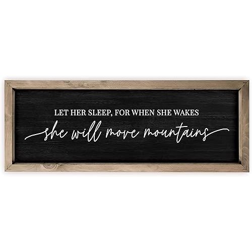 Let Her Sleep For When She Wakes She Will Move Mountains Framed Black Wood Rustic Style Wall Décor Sign 6x18
