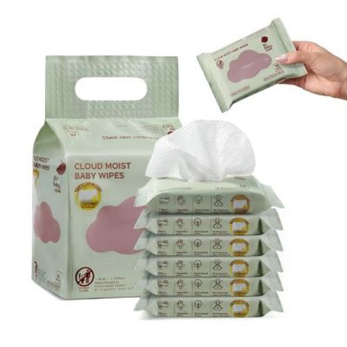 Bc Babycare Unscented Baby Wipes, 99% Water Based, Ultra Thick & Soft, 6 Pack Travel Pocket Size Total 60 Counts
