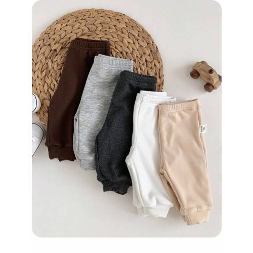 5pcs Newborn Baby Boy/Girl Casual Solid Color Elastic Waist Pants, Autumn/Winter Fall | SHEIN USA
