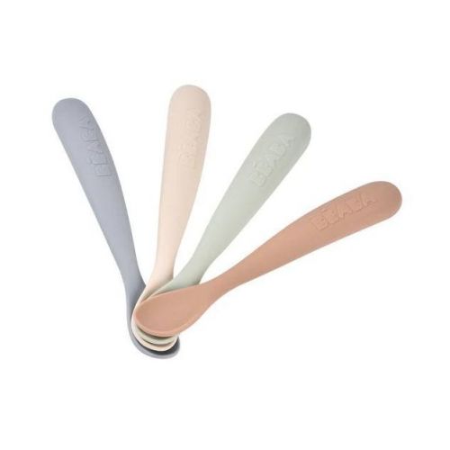 Beaba 4pc First Stage Silicone Baby Spoons Natural