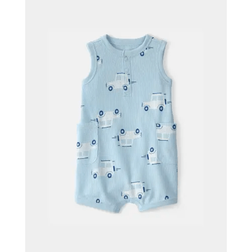 Baby Boy Car Waffle-Knit Sleeveless Romper - Blue | Carter's
