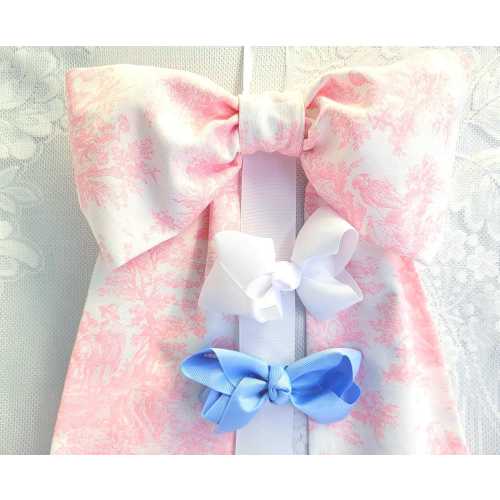Pink Toile Bow Organizer: Embroidered Monogrammed Hair Bow Holder, Girl's Bedroom Decor, Personalized Hanging Storage for Bows