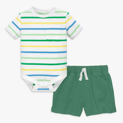 Baby short sleeve multi-stripe babysuit set | Primary.com