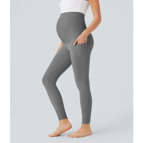 SoftlyZero™ Super High Waisted Back Crossover Pocket 7/8 Yoga Maternity Leggings-UPF50+
