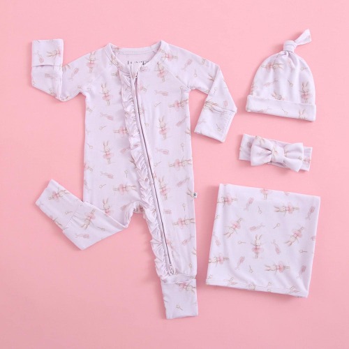 Bunny Tutu Bamboo Baby Ruffled Zippered Sleeper Romper Clothing for NICU Babies, Newborn, Unisex, Premie, Micro Preemie