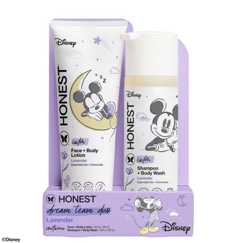 The Honest Company 2-in-1 Cleansing Shampoo + Body Wash and Face + Body Lotion Bundle + Disney Design | Gentle Enough for Baby | Dermatologist Tested | Lavender Calm | Honest