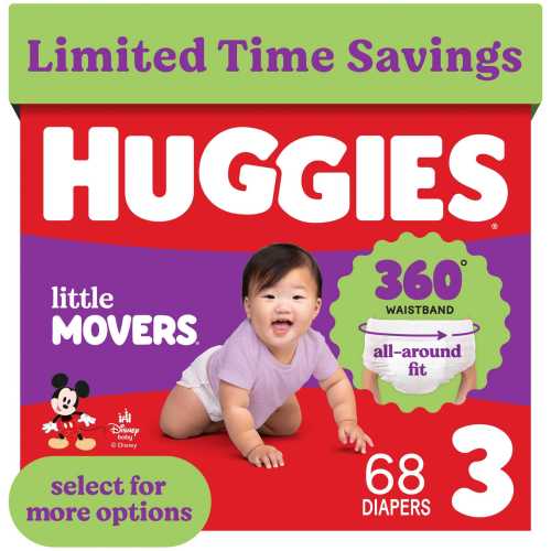 Huggies Little Movers 360° Pull On Diapers with 360° Waistband, Size 3 (16-28 lbs), 68 Count (Select for More)
