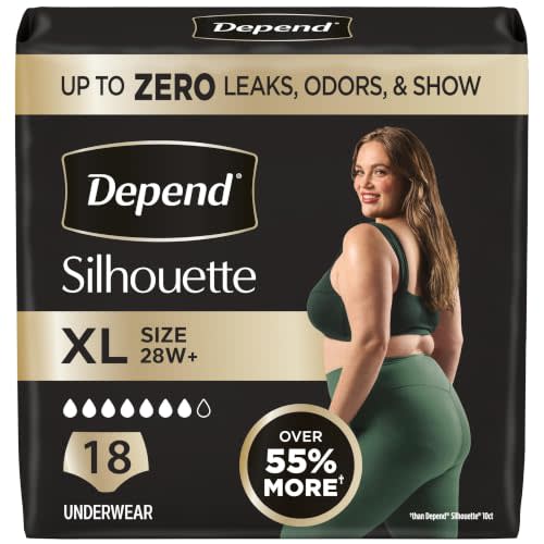 Depend Silhouette Adult Diapers, Incontinence & Postpartum Bladder Leak Underwear for Women, Maximum Absorbency, Extra Large, Pink, 18 Count, Packaging May Vary
