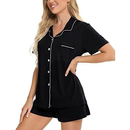 Womens Button Down Pajamas Set Short Sleeve Sleepwear