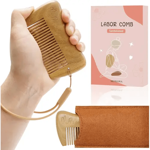 Sandalwood Birthing Comb For Pain Relief & Delivery Essentials- Labor Gifts with Birth Affirmation For Women- Wood Comb For Pregnancy Contraction
