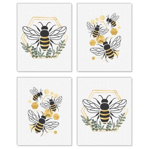 Big Dot of Happiness Little Bumblebee - Unframed Bee Decor Linen Paper Wall Art - Set of 4 - Artisms - 8 x 10 inches