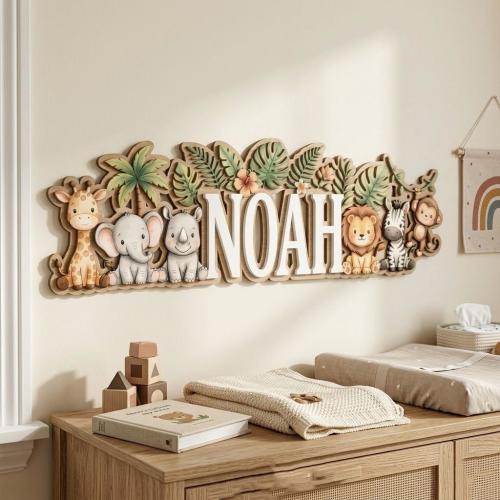 Personalized Safari Animal Baby Name Sign, Forest Jungle Nursery Decor, Custom Wooden Name Plaque, Nautical Kids Room Wall Art Gift
