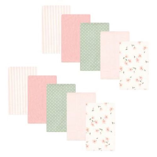 Hudson Baby Infant Girl Cotton Poly Flannel Burp Cloths, Pink Dainty Floral 10 Pack Set, One Size