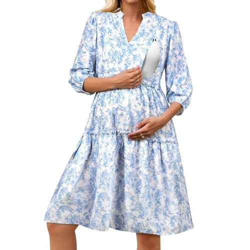 Angashion Women's Maternity Nursing Dress: Hidden Zipper Breastfeeding Dress with Pockets