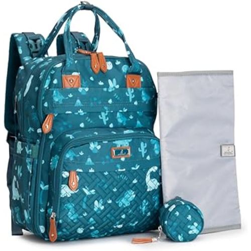 BabbleRoo Diaper Bag Backpack - Baby Essentials, Travel Essentials Baby Bag with Changing Pad, Stroller Straps & Pacifier Case - Unisex, Dino