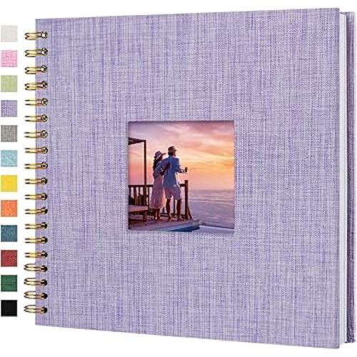 Scrapbook Photo Album Linen Cover, 10 x 10 Inch Hardcover Kraft White Pages Memory Book, for Travel Wedding Guest Book Christmas Baby Shower (20 Sheets/ 40 Pages,Purple)