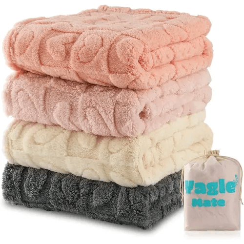 4 Pcs Baby Blankets,Fleece Heart Checkered Blanket, Cozy and Fluffy Crib Blankets for Girls, Toddler Receiving Blankets 30×40 Light Pink Sakura Pink White Grey