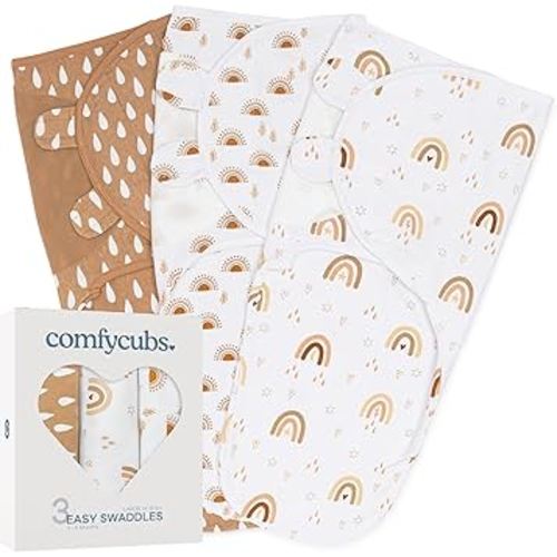 Comfy Cubs Easy Swaddle Blanket, 3 Pack - 100% Cotton Newborn Wrap, Large for 3-6 Months Infants, Breathable and Durable Sleep Sack for Babies - Rainbow Bohemian