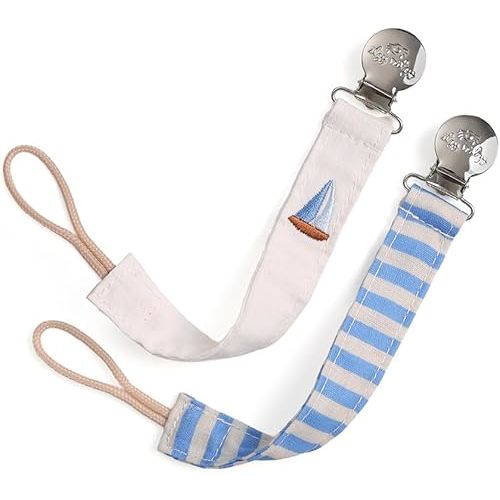 Itzy Ritzy Fabric Pacifier Strap, Pacifier Clip Set of 2 (Boat Stripe)