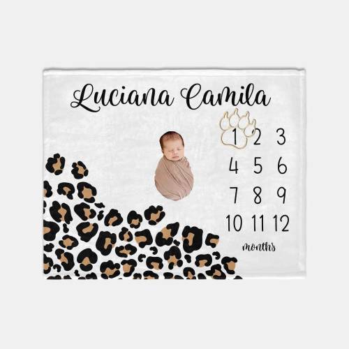 Leopard Print Baby Milestone Blanket, Girl Leopard Baby Blanket, Monthly Baby Blanket, Milestone Leopard Blanket, Leopard Nursery G84