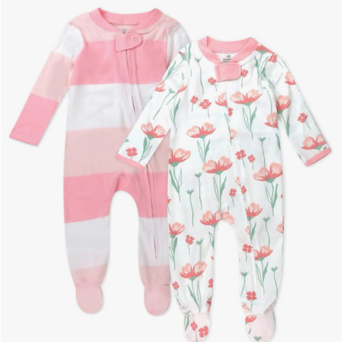 HonestBaby Sleep and Play Footed Pajamas One-Piece Sleeper Jumpsuit Zip-Front PJs 100% Organic Cotton for Baby Girls