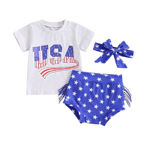Fernvia Western Toddler Baby Girl Clothes Letter Short Sleeve T-Shirt Top + Tassel Shorts Outfits + Headband 3Pcs Set