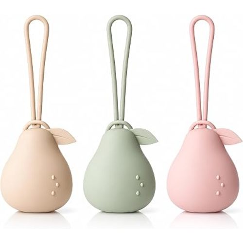 Andy Bear Silicone Pacifier Holder Case, Baby Paci Storage Case Silicone, Portable Leakproof One-Piece BPA-Free Set of 3-Ivory Sage Blush