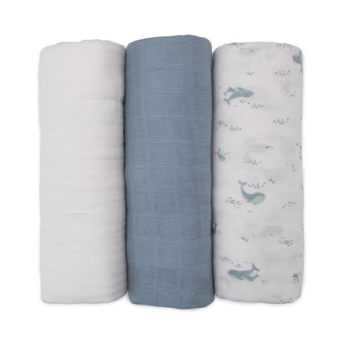 Little Bamboo Muslin Wraps 3 Pack Retro Blue