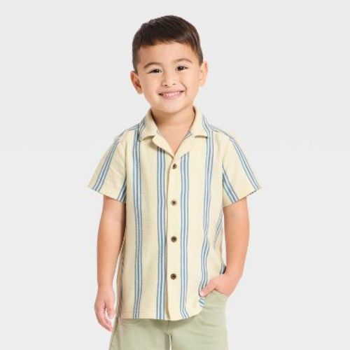 Toddler Boys' Short Sleeve Button-Down Shirt - Cat & Jack™ Cream 3T