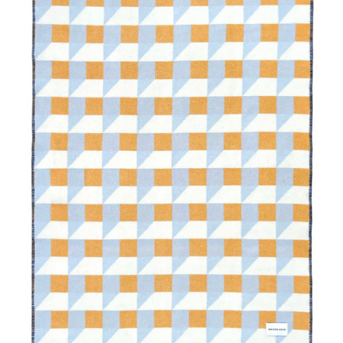 Maison Deux Maison Deux Blanket CUBICS Blue / Honey Print 4.25 x 6.5 f – The Happy Kangaroo