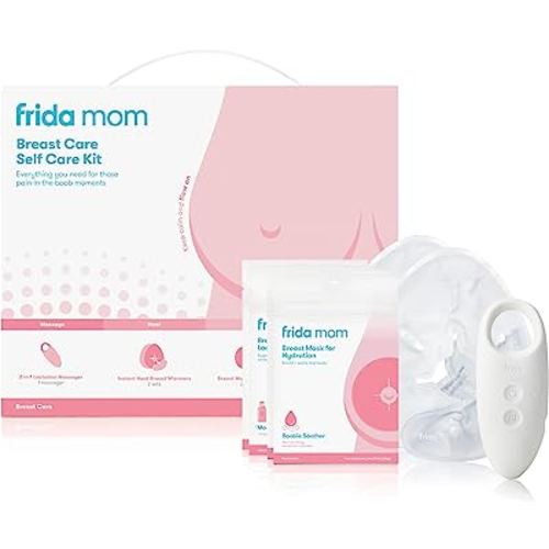 Frida Mom Breast Care Self Care Kit - 2-in-1 Lactation Massager, Instant Heat Breast Warmers, Breast Mask for Hydration, Breast Mask for Lactation - 9 Piece Set