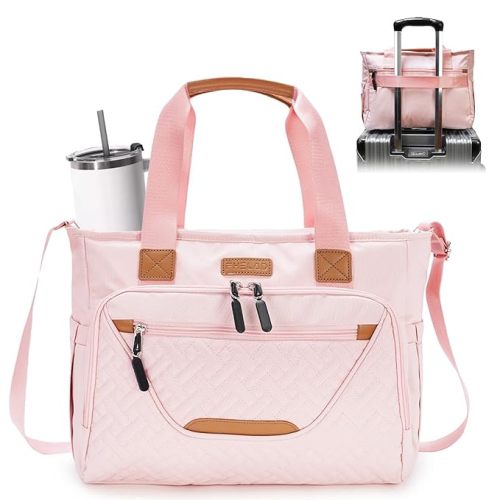 Diaper Tote Bag for Women, Baby Bags with 15.6 Inch Laptop Compartment, Travel Diaper Bag with Insulated Pocket Ideal for Baby Registry (Pink)