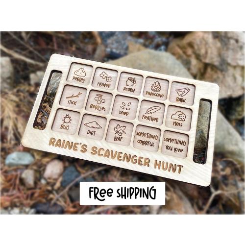 Outdoor Scavenger Hunt Board | Toddler Play | Montessori | Personalized Engraving | Learning Gift | Christmas Gift
